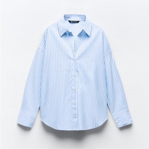 Zara cotton blend striped button down oxford shirt - Picture 1 of 4